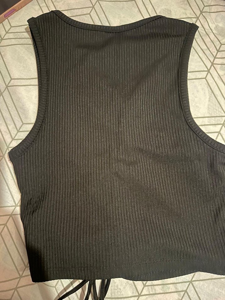 Siyah Örgü göğüs dekolteli crop - Görsel 2