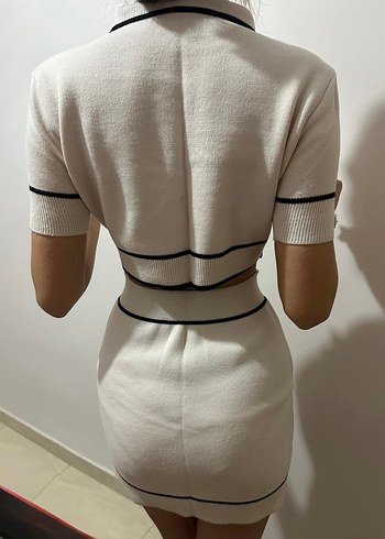 Düğmeli Kısa Kollu Mini Beyaz Takım - Görsel 2