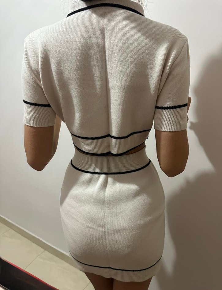 Düğmeli Kısa Kollu Mini Beyaz Takım - Görsel 2