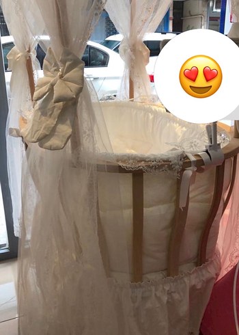 Beyaz Dantel güpür detaylı  Kaplamalı sepet Bebek Beşiği - Görsel 2