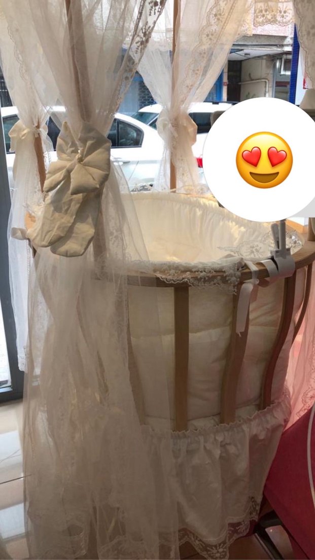 Beyaz Dantel güpür detaylı  Kaplamalı sepet Bebek Beşiği - Görsel 2