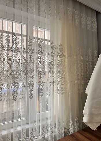 Nakışlı Beyaz Tül Perde özel dikim - Görsel 2