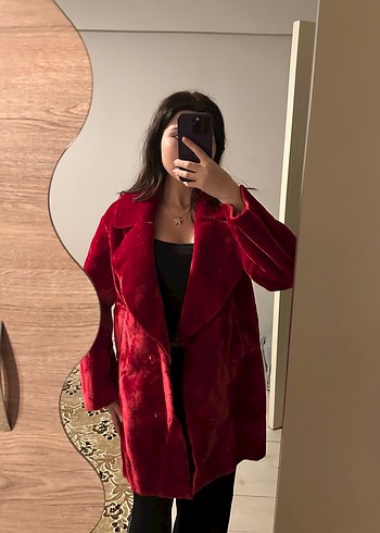 Kadın Bordo Süet Midi Kürklü Kaban - Görsel 2