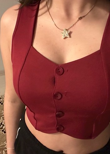 Bordo V Yaka Düğmeli Kadın Atlet - Görsel 2