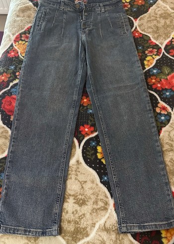 Düğmeli Bol Kesim Gri Denim Kadın Jean - Görsel 2