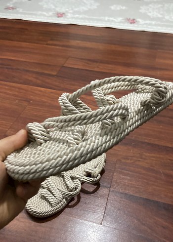 Kadın Bohem krem Pamuklu sandalet - Görsel 2