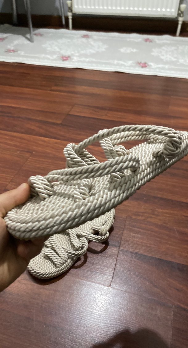 Kadın Bohem krem Pamuklu sandalet - Görsel 2