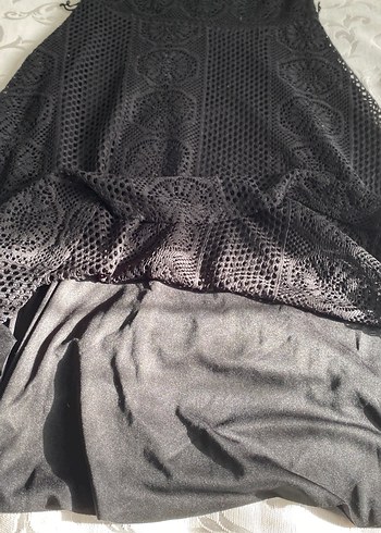 Dantel Detaylı Siyah Uzun Gösterişli Elbise - Görsel 3