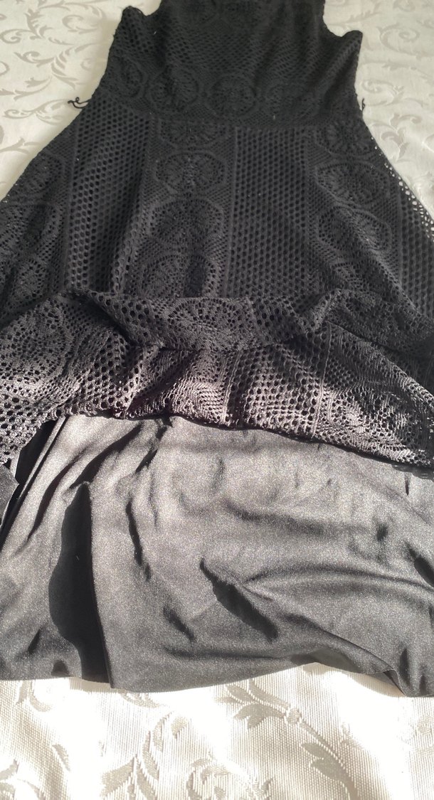 Dantel Detaylı Siyah Uzun Gösterişli Elbise - Görsel 3