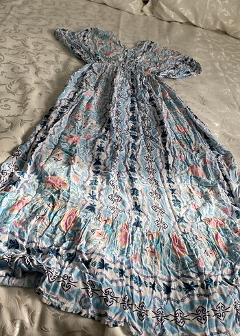 Bohem Çok Renkli Uzun Bağlamalı Elbise - Görsel 3