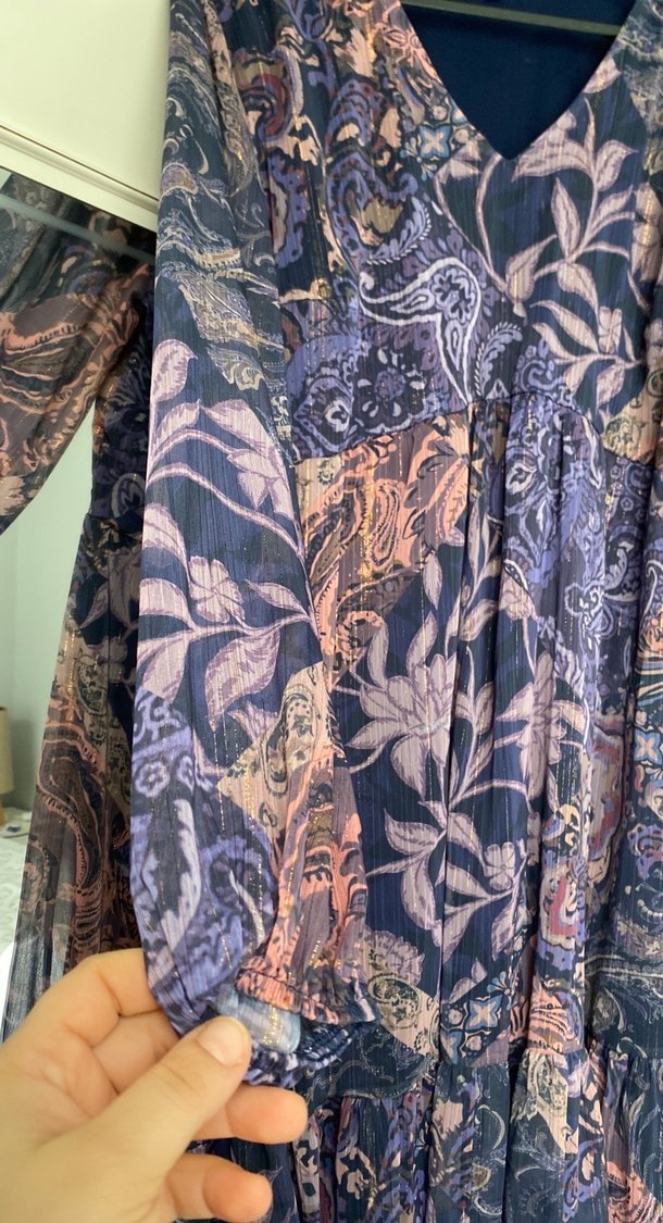 Uzun Kollu Mor Bohem elbise - Görsel 2