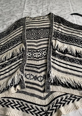 Bohem Gri Nakışlı Uzun Triko Hırka - Görsel 2