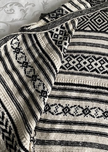 Bohem Gri Nakışlı Uzun Triko Hırka - Görsel 4