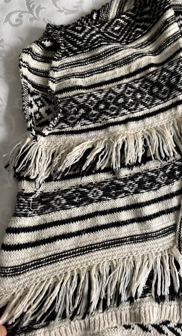 Bohem Gri Nakışlı Uzun Triko Hırka - Görsel 5