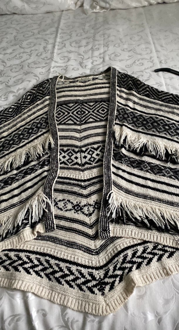 Bohem Gri Nakışlı Uzun Triko Hırka - Görsel 2