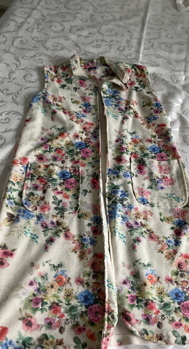 Çiçek Desenli Uzun Bohem Kadın yelek - Görsel 4