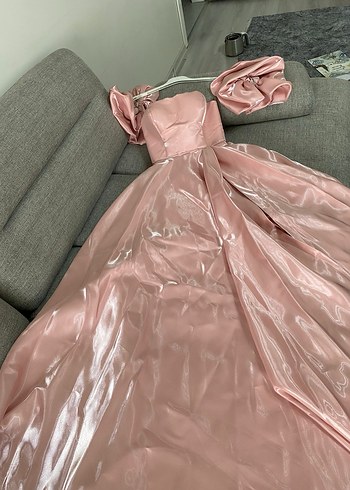 Pudra Pembe Straplez Uzun Abiye Elbise - Görsel 3