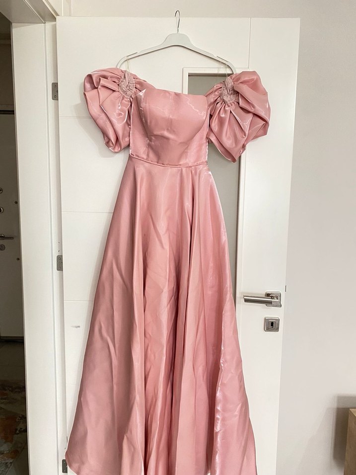 Pudra Pembe Straplez Uzun Abiye Elbise - Görsel 2
