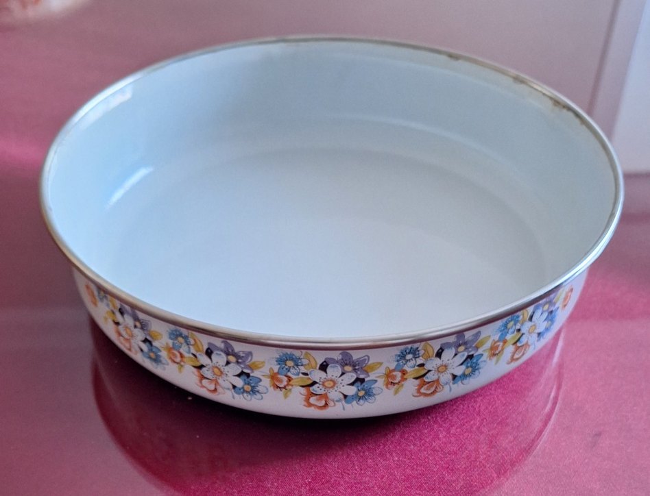 Çiçek Desenli Beyaz  Emaye Tepsi - Görsel 2