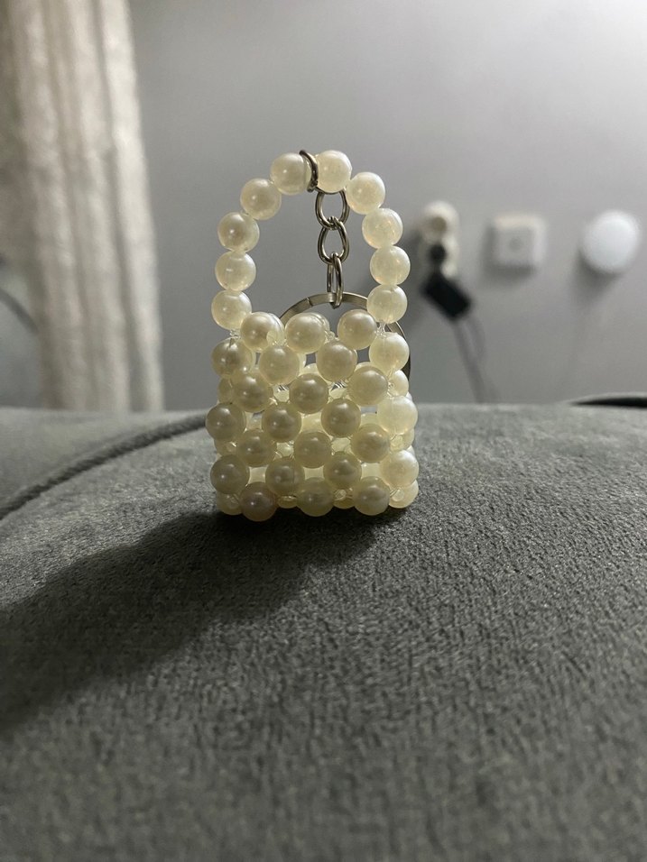 İnci Boncuklu Beyaz Kadın Anahtarlık - Görsel 3