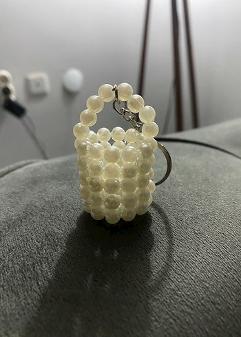 İnci Boncuklu Beyaz Kadın Anahtarlık - Görsel 4