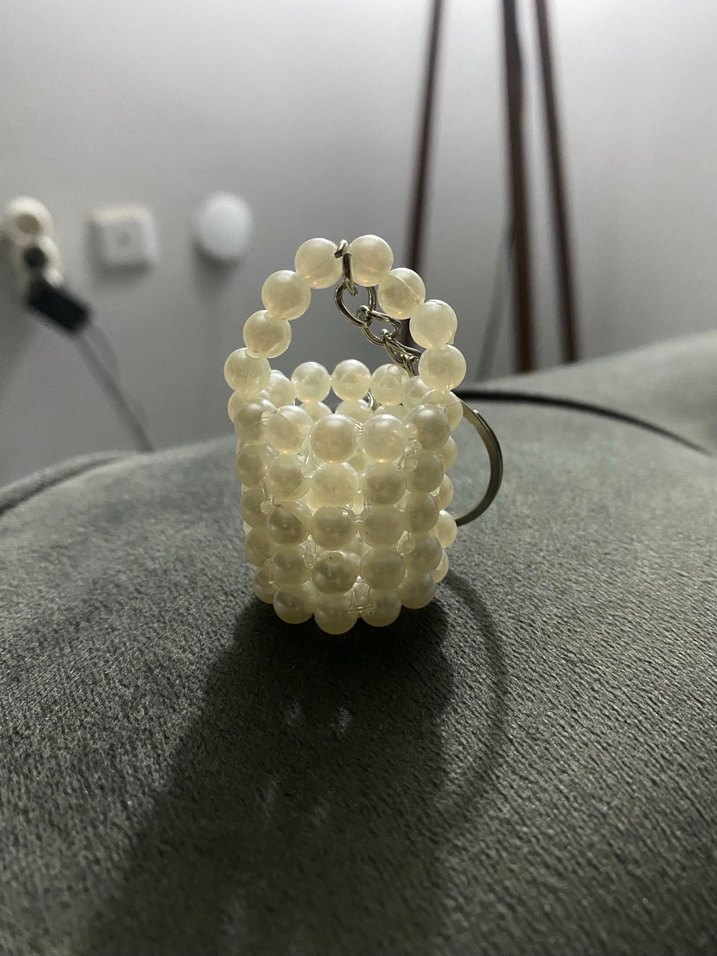 İnci Boncuklu Beyaz Kadın Anahtarlık - Görsel 4