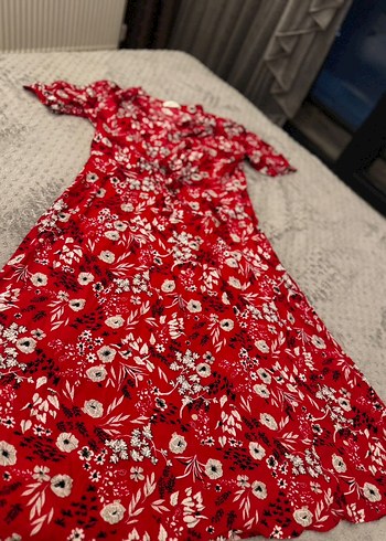 Çiçek Desenli Kırmızı Uzun Bohem Elbise - Görsel 2