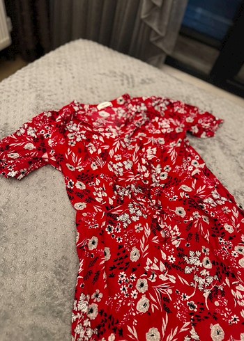 Çiçek Desenli Kırmızı Uzun Bohem Elbise - Görsel 3