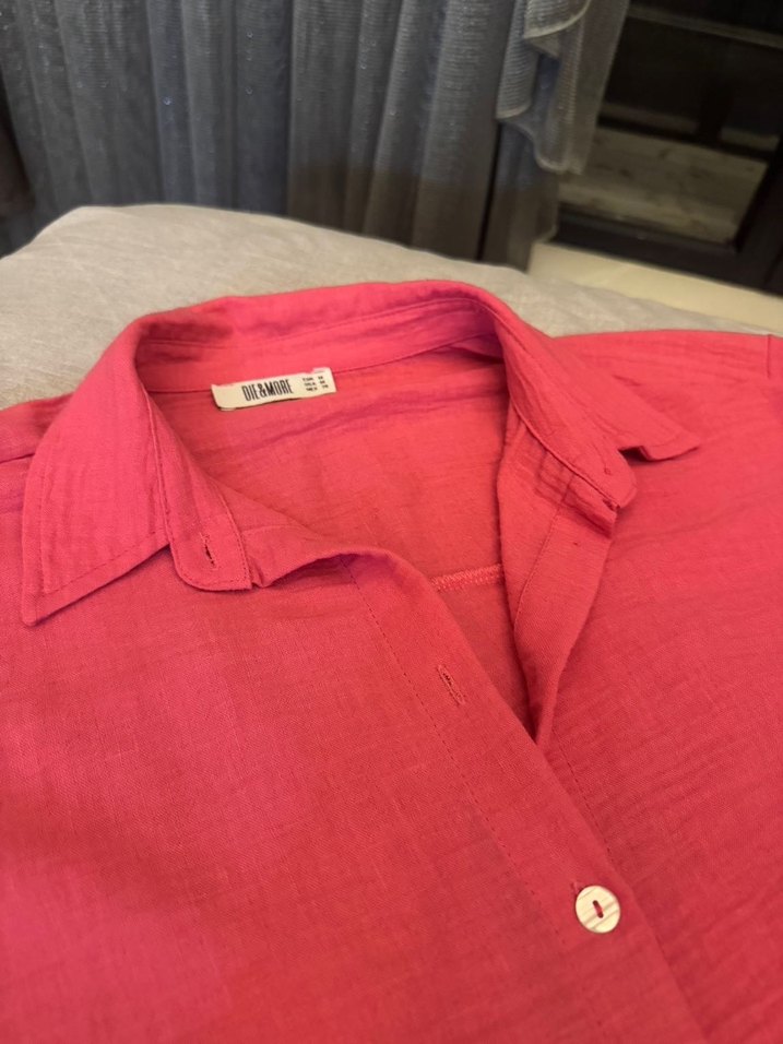 Pembe Uzun Kadın Keten Elbise - Görsel 3