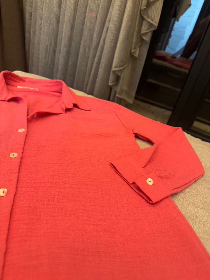 Pembe Uzun Kadın Keten Elbise - Görsel 4