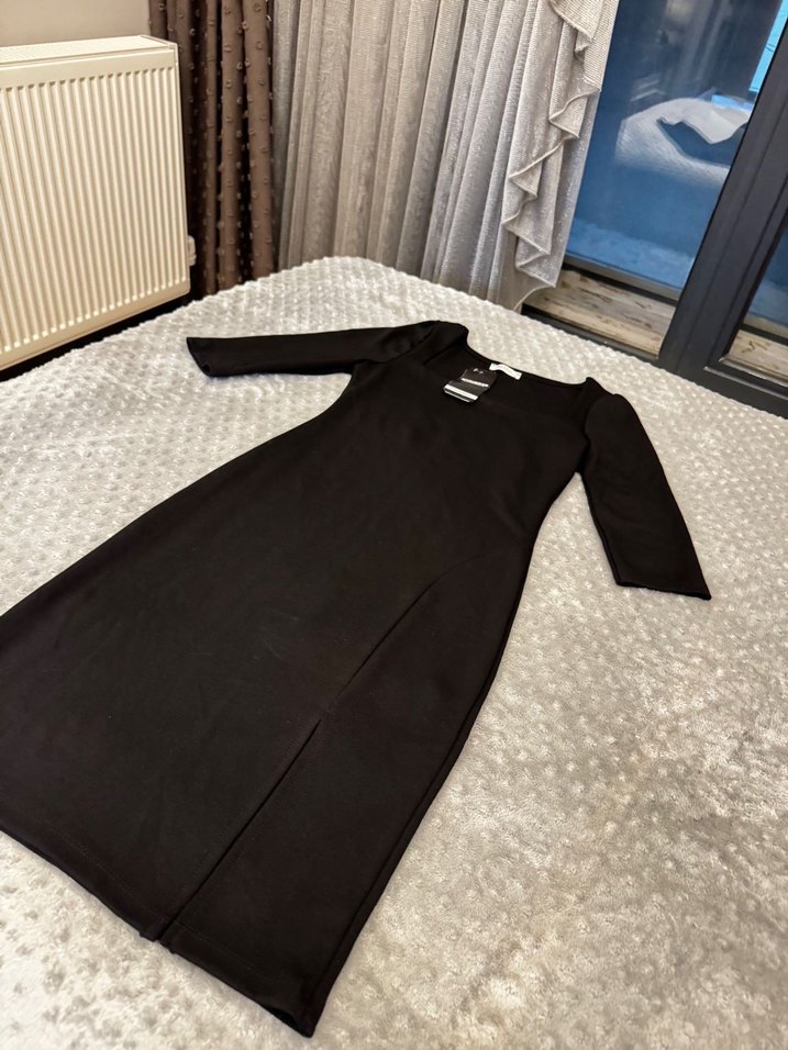 Siyah Uzun Kollu Ofis Elbisesi - Görsel 2