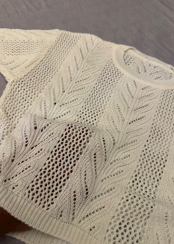 Beyaz Örgü Kadın Triko Sweatshirt - Görsel 2