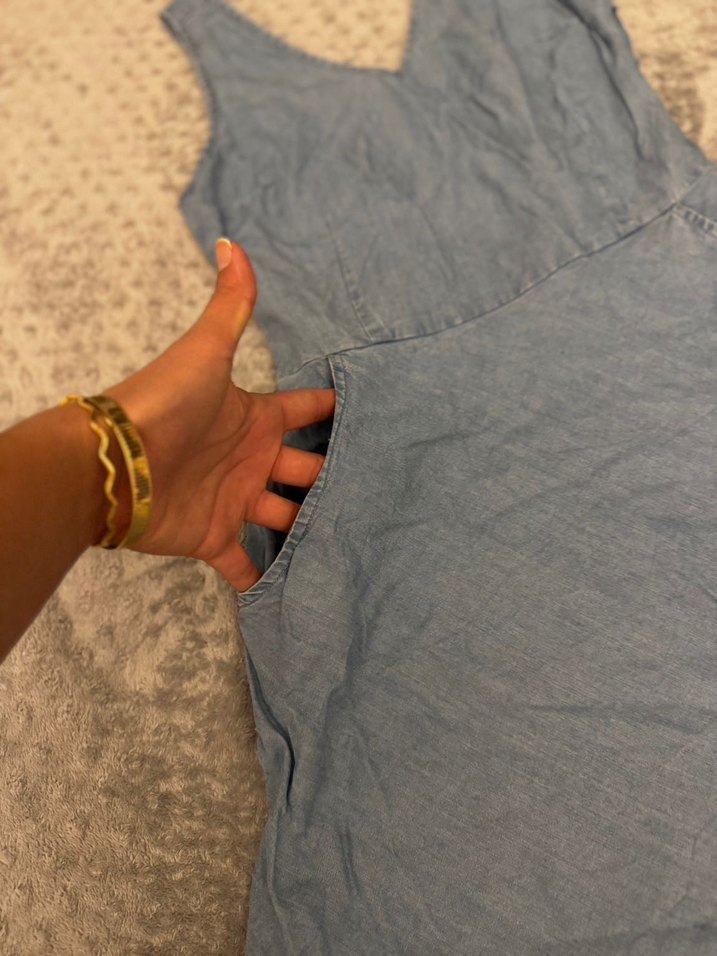 Gri Kot V Yaka Midi Elbise - Görsel 2