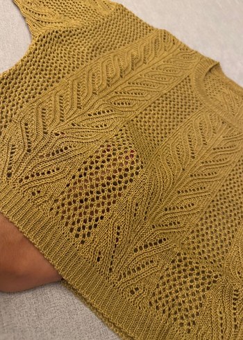 Bohem Stil Sarı Örgü Kısa Kollu Kazak - Görsel 2