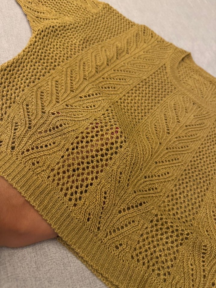 Bohem Stil Sarı Örgü Kısa Kollu Kazak - Görsel 2
