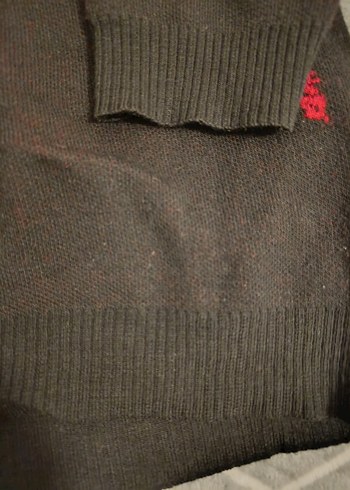 Kırmızı Baskılı Triko Kadın Kazak - Görsel 3