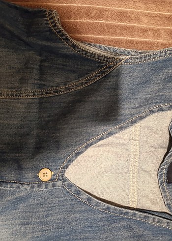 Düğmeli Mavi Denim Kolsuz Ceket - Görsel 3