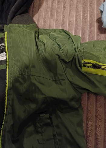 Erkek Çocuk Haki Fermuarlı Kapüşonlu Mont - Görsel 5