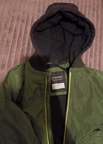 Erkek Çocuk Haki Fermuarlı Kapüşonlu Mont - Görsel 3