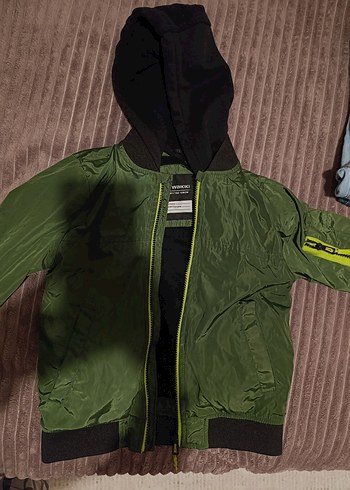 Erkek Çocuk Haki Fermuarlı Kapüşonlu Mont - Görsel 2