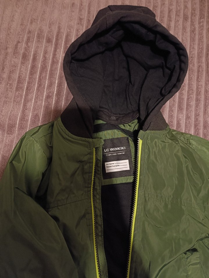 Erkek Çocuk Haki Fermuarlı Kapüşonlu Mont - Görsel 3