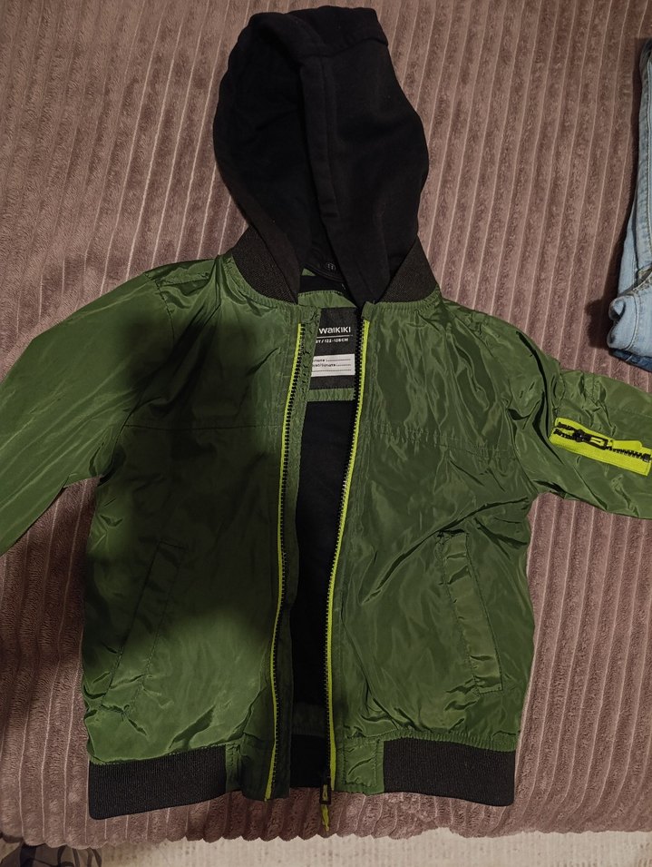 Erkek Çocuk Haki Fermuarlı Kapüşonlu Mont - Görsel 2