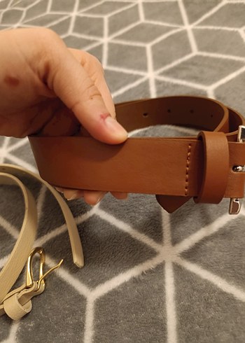 Bej ve kahverengi deri tokalı kadın kemer hiç kullanılmamış - Görsel 5