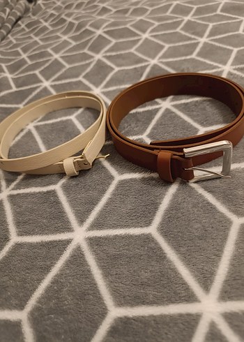 Bej ve kahverengi deri tokalı kadın kemer hiç kullanılmamış - Görsel 4