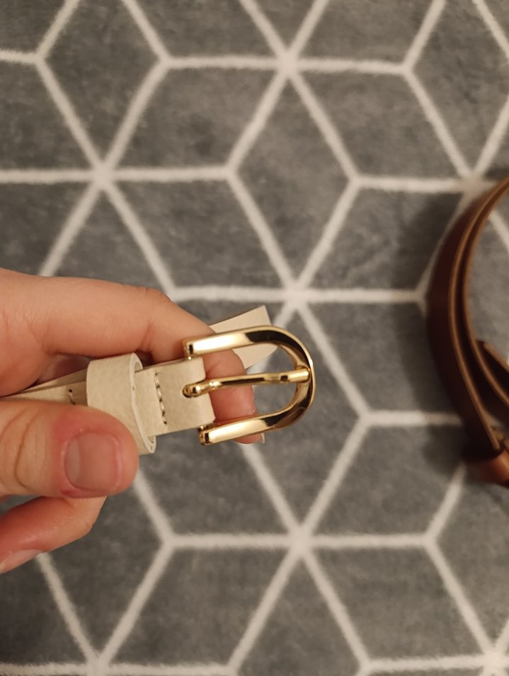 Bej ve kahverengi deri tokalı kadın kemer hiç kullanılmamış - Görsel 2