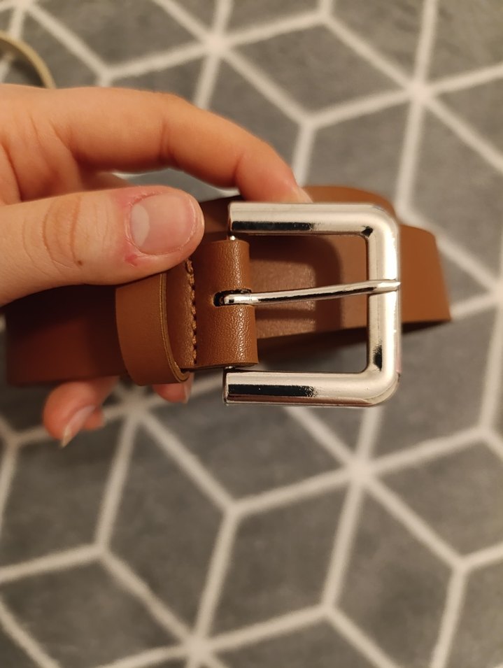 Bej ve kahverengi deri tokalı kadın kemer hiç kullanılmamış - Görsel 3