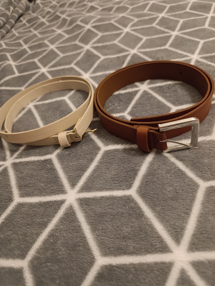 Bej ve kahverengi deri tokalı kadın kemer hiç kullanılmamış - Görsel 4