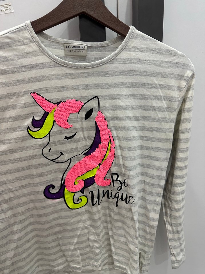 Kız Çocuk Gri Uzun Kollu Baskılı Sweatshirt - Görsel 3