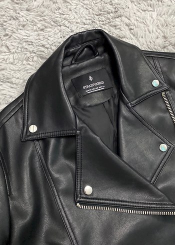 Kadın Siyah Deri Biker Ceket - Görsel 2