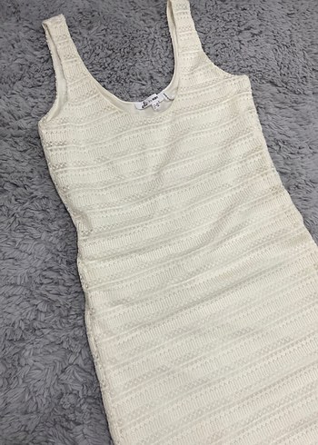 Beyaz Örme Bohem Uzun Elbise - Görsel 2